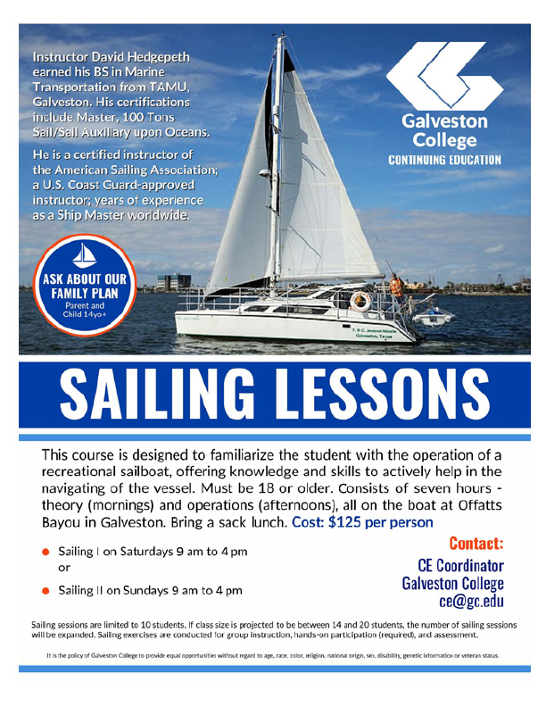One Day Sailing Classes on Offatts Bayou